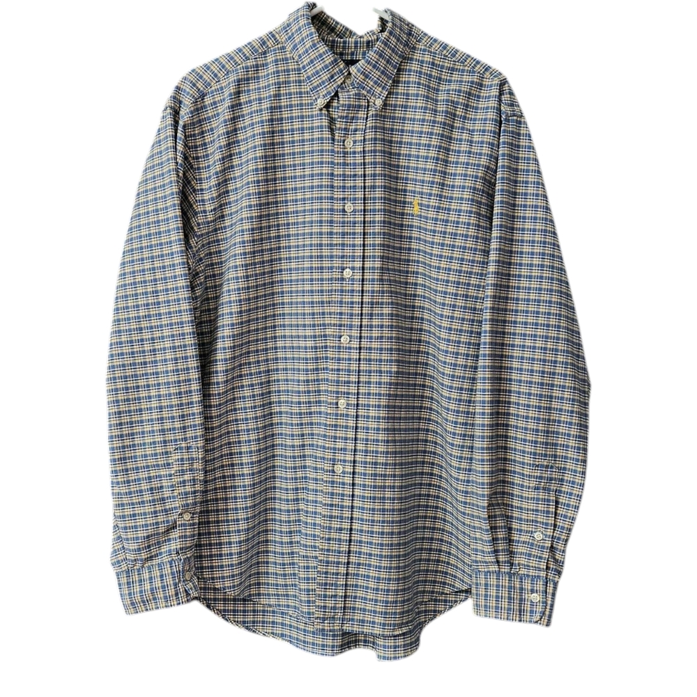Ralph Lauren Long Sleeve Button Down Shirt Men's XL Classic Fit Blue Yellow READ